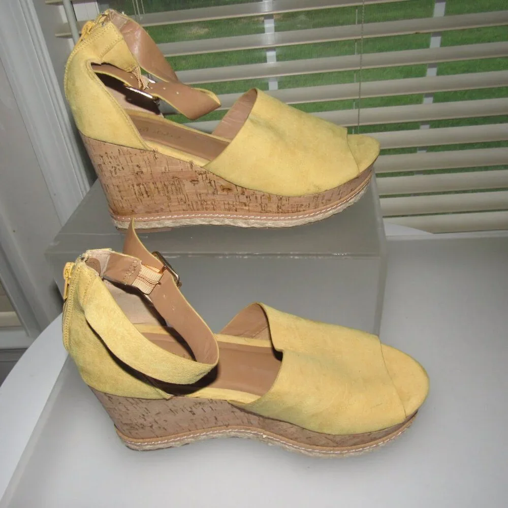 Altar’d State Espadrille Cork Wedge Sandals – Mustard Yellow Suede, Size 10